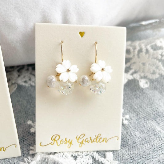 小清新櫻花水晶球耳環 可換耳夾