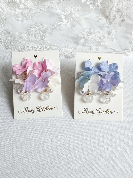 油畫風繡球花水晶球耳環 可換耳夾【花簇款】