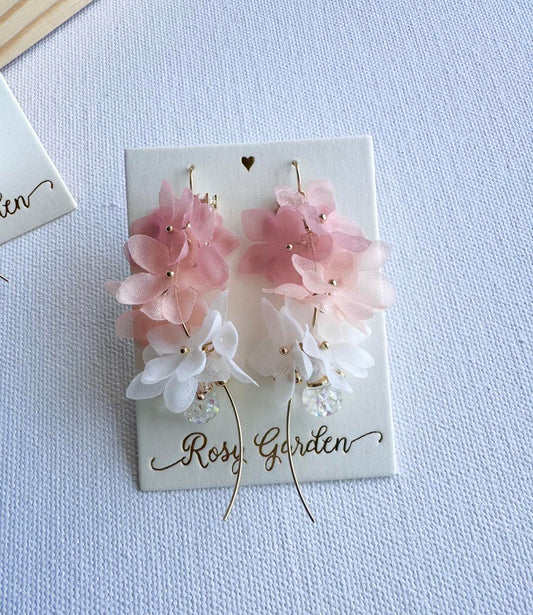 雪紡蘋果花水晶球耳環 可換耳夾【流線款】