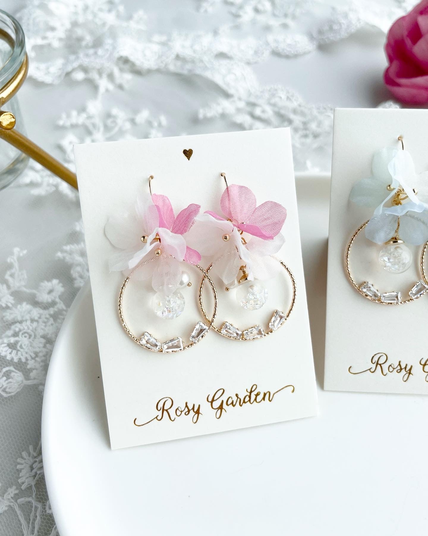 夢幻雪紡繡球花水晶球耳環 可換耳夾【閃閃鋯石款】