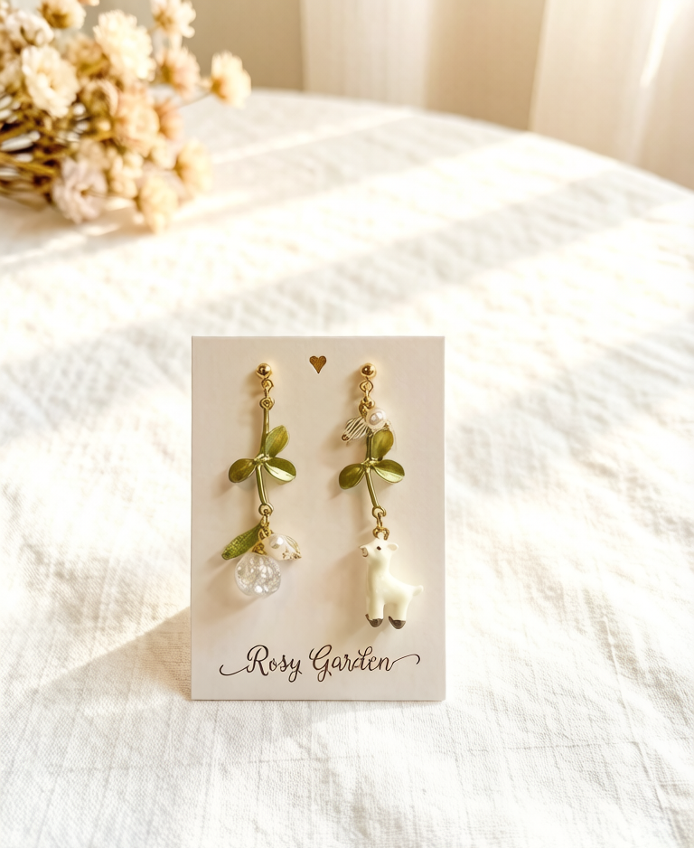 香港手作耳環 - 緞面繡球花晶串水晶球耳環 白色 (Handmade Earrings)