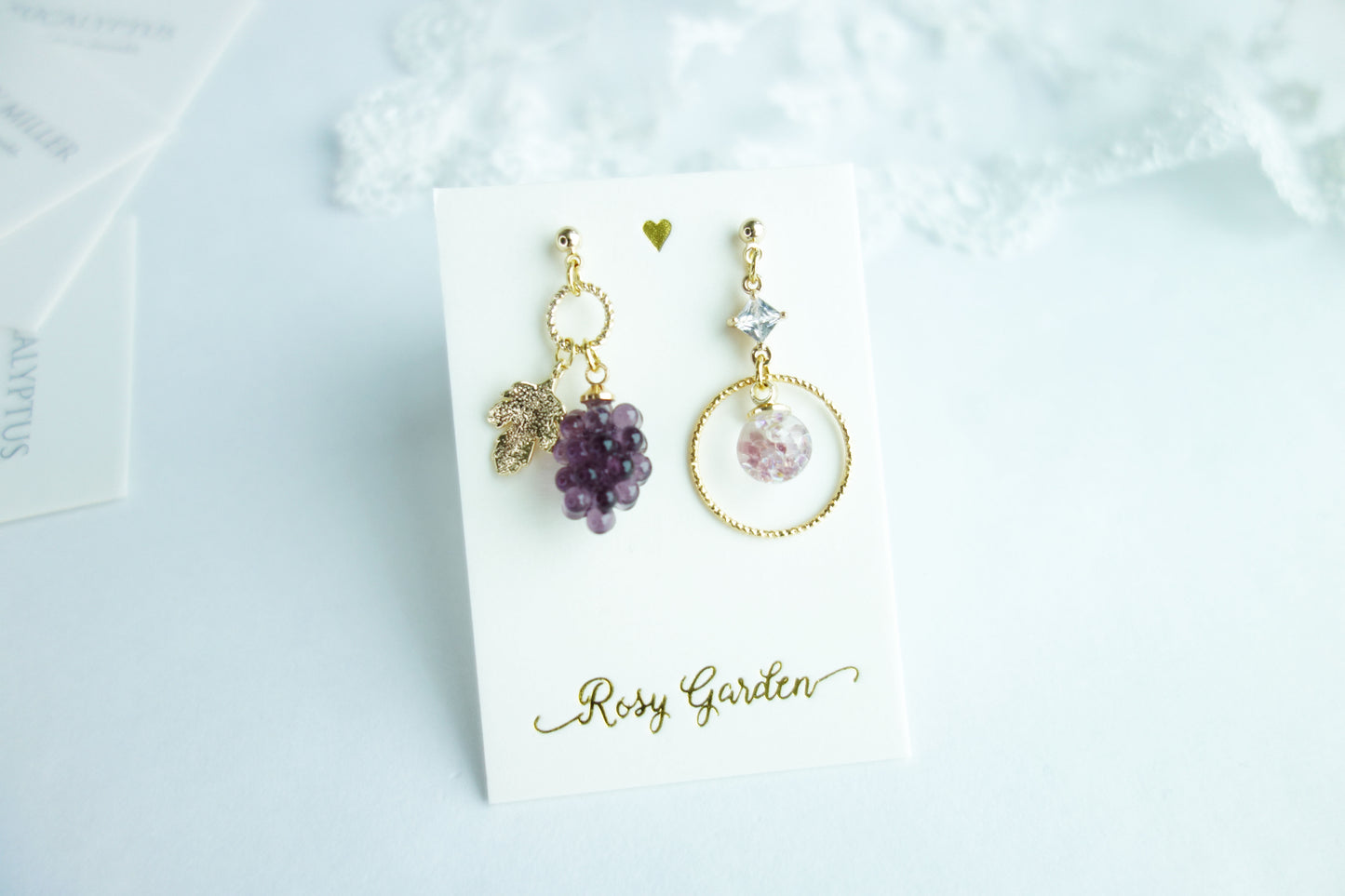 葡萄流沙水晶球耳環 可換耳夾