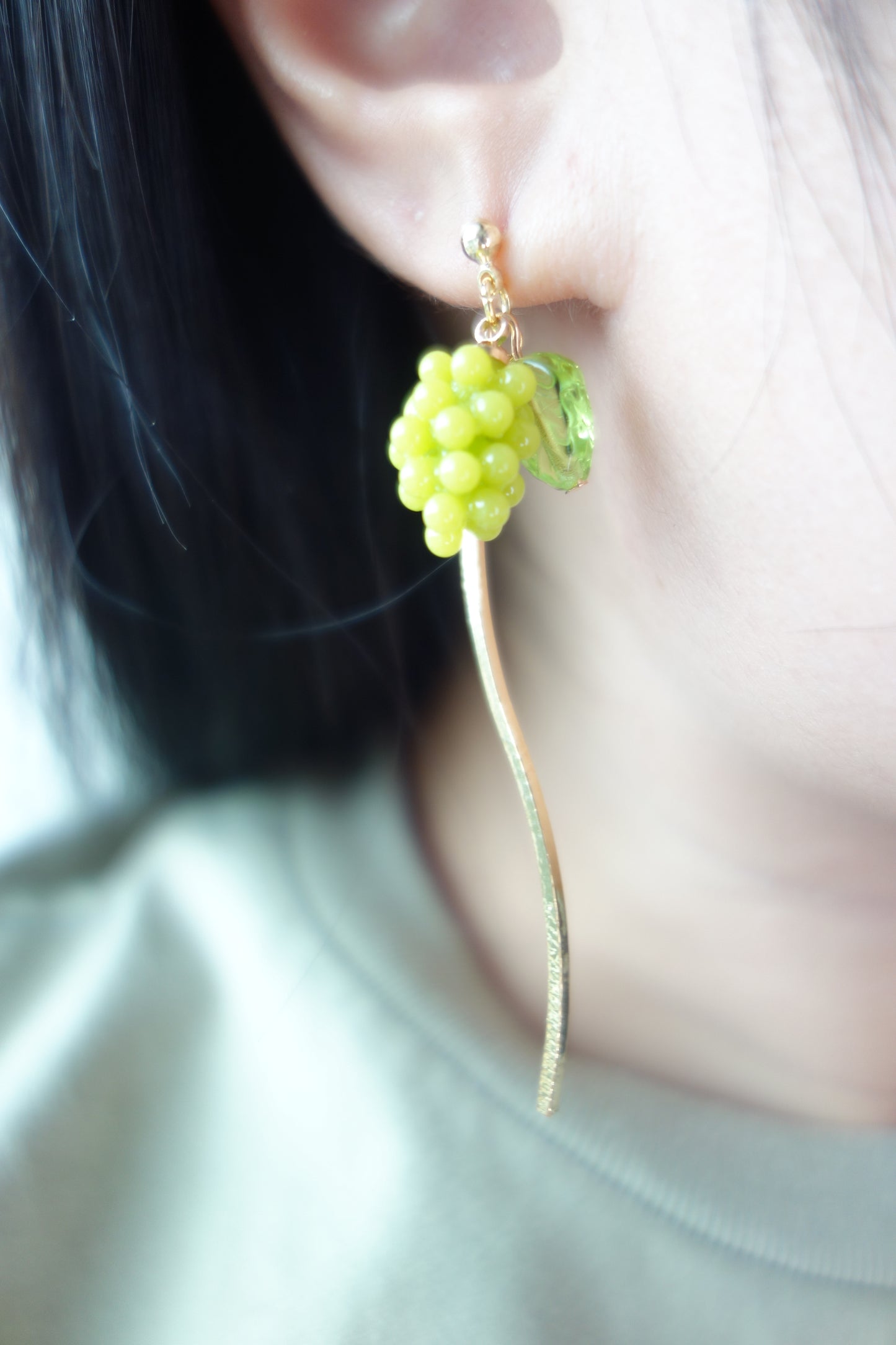 葡萄流沙水晶球長款耳環 可換耳夾