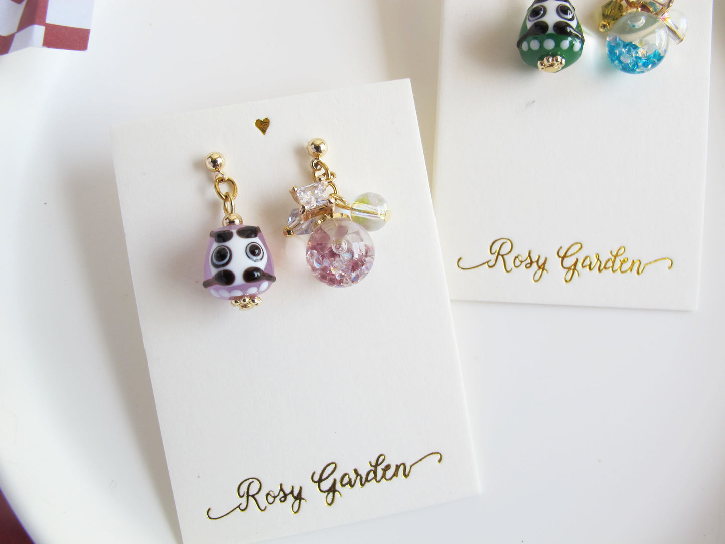 開運陶瓷小達摩水晶球耳環 可換耳夾