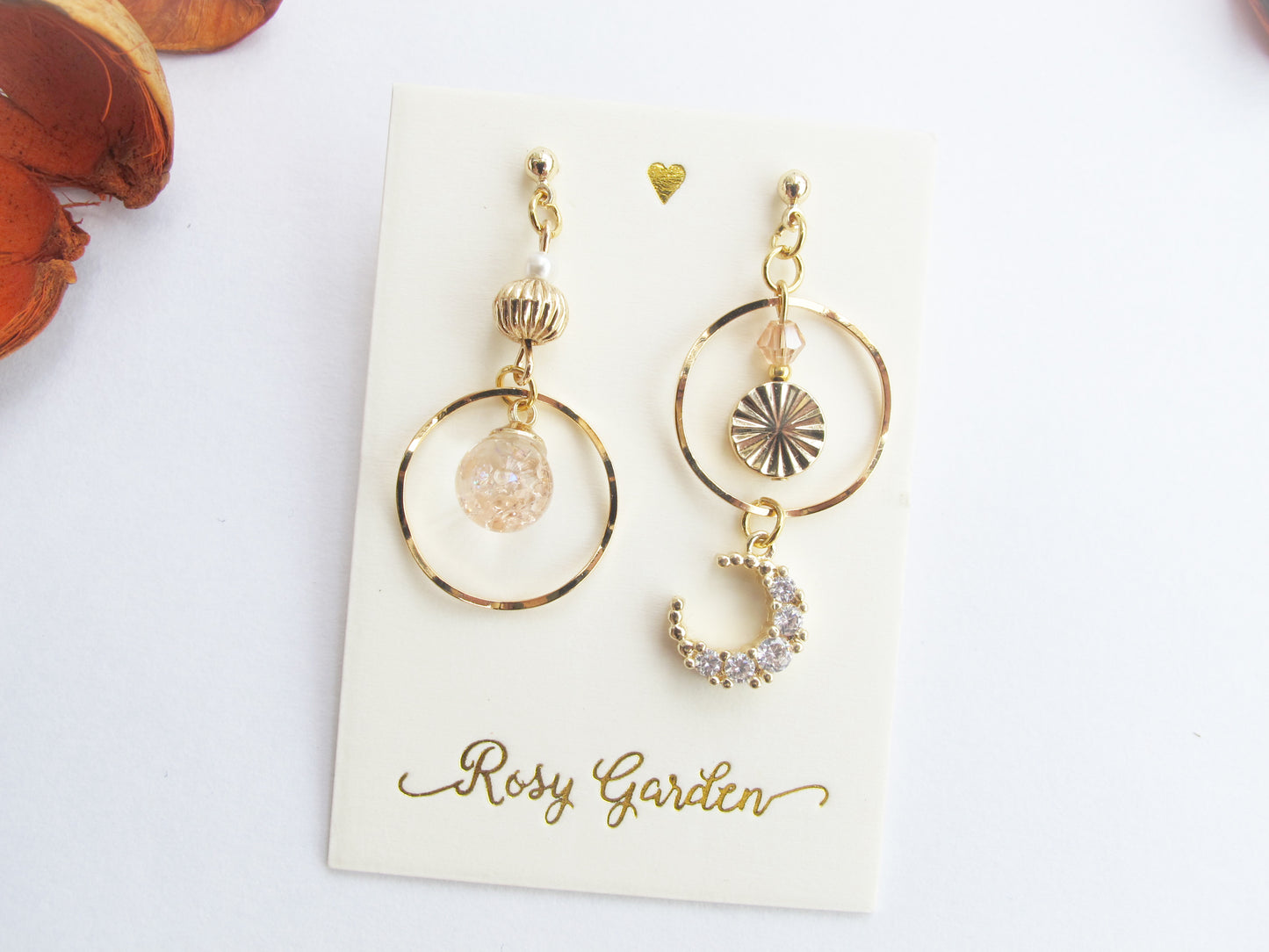 太陽月亮流沙水晶球耳環 可換耳夾