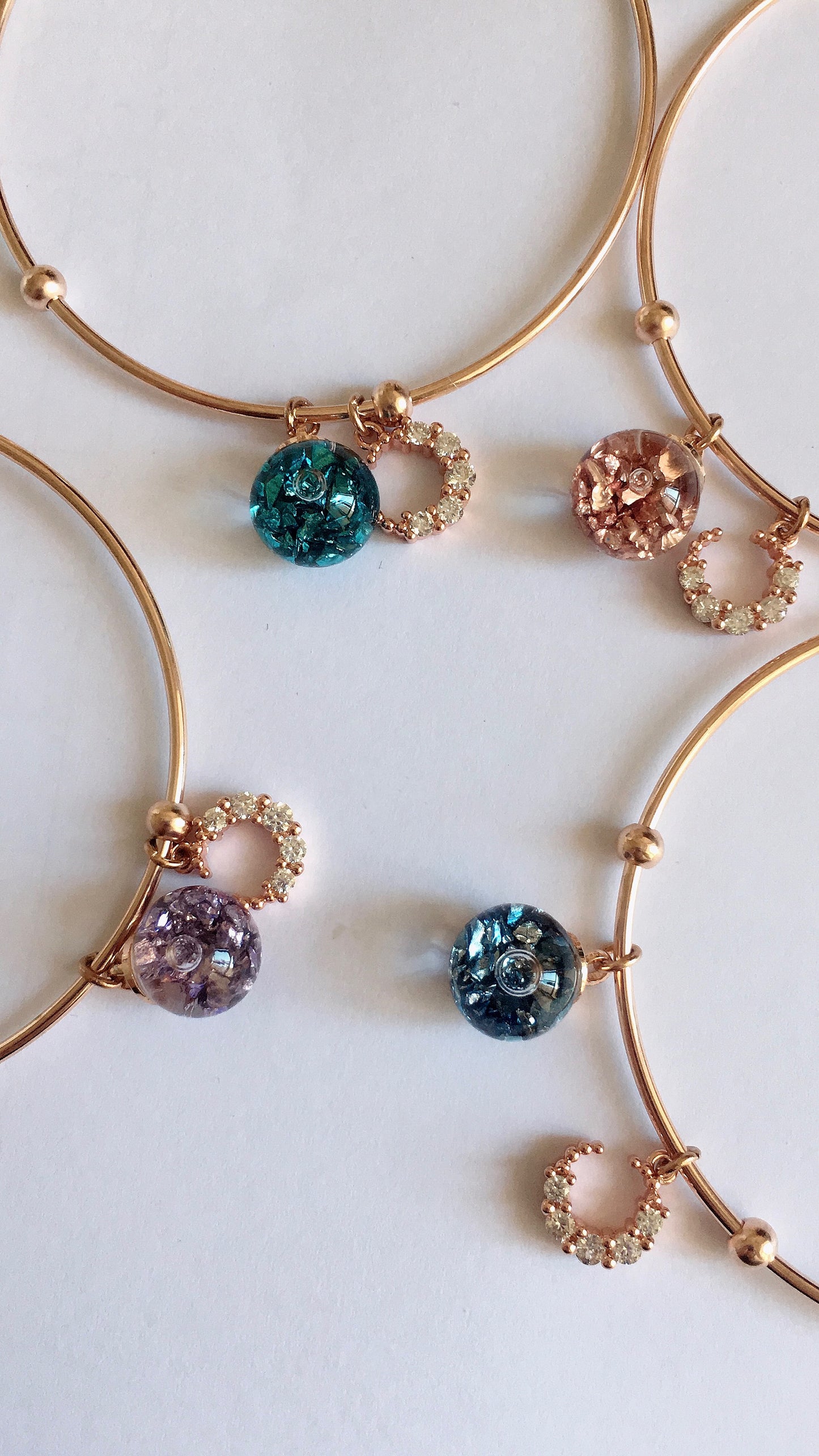 鋯石月亮流沙水晶球玫瑰金色手鐲