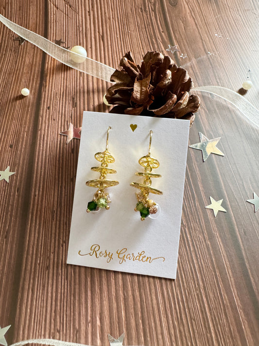 荷葉聖誕樹水晶球耳環 可換耳夾