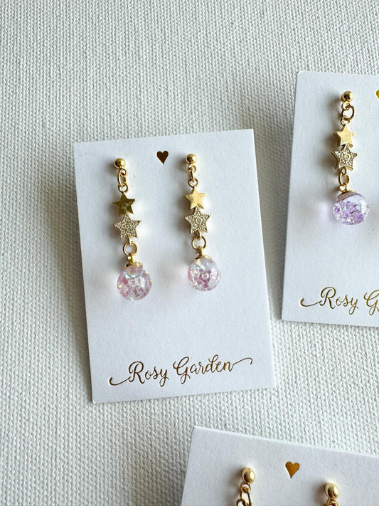 Double Starry Sand Crystal Ball Earrings with Interchangeable Clips
