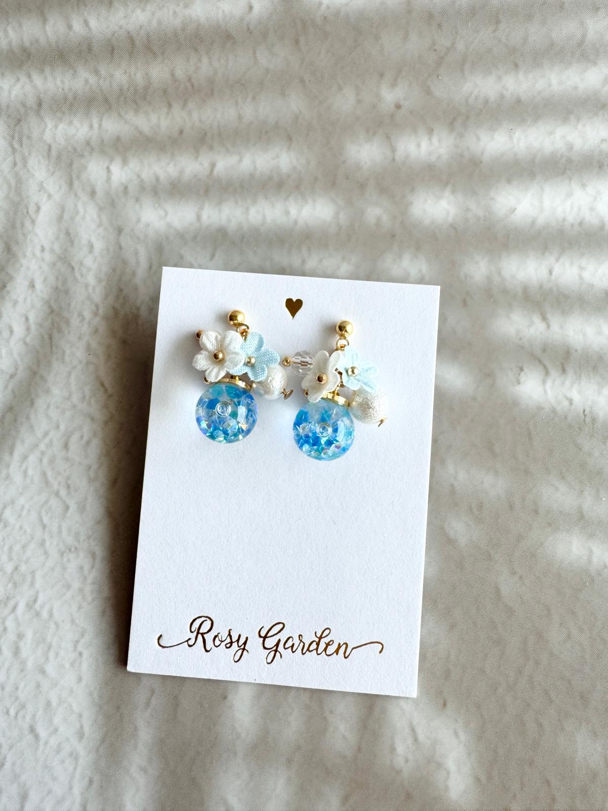 Silk floral crystal ball earrings with interchangeable clips