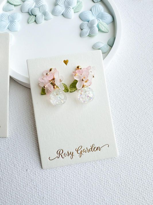 雨後粉紅繡球花 粉紅色耳環