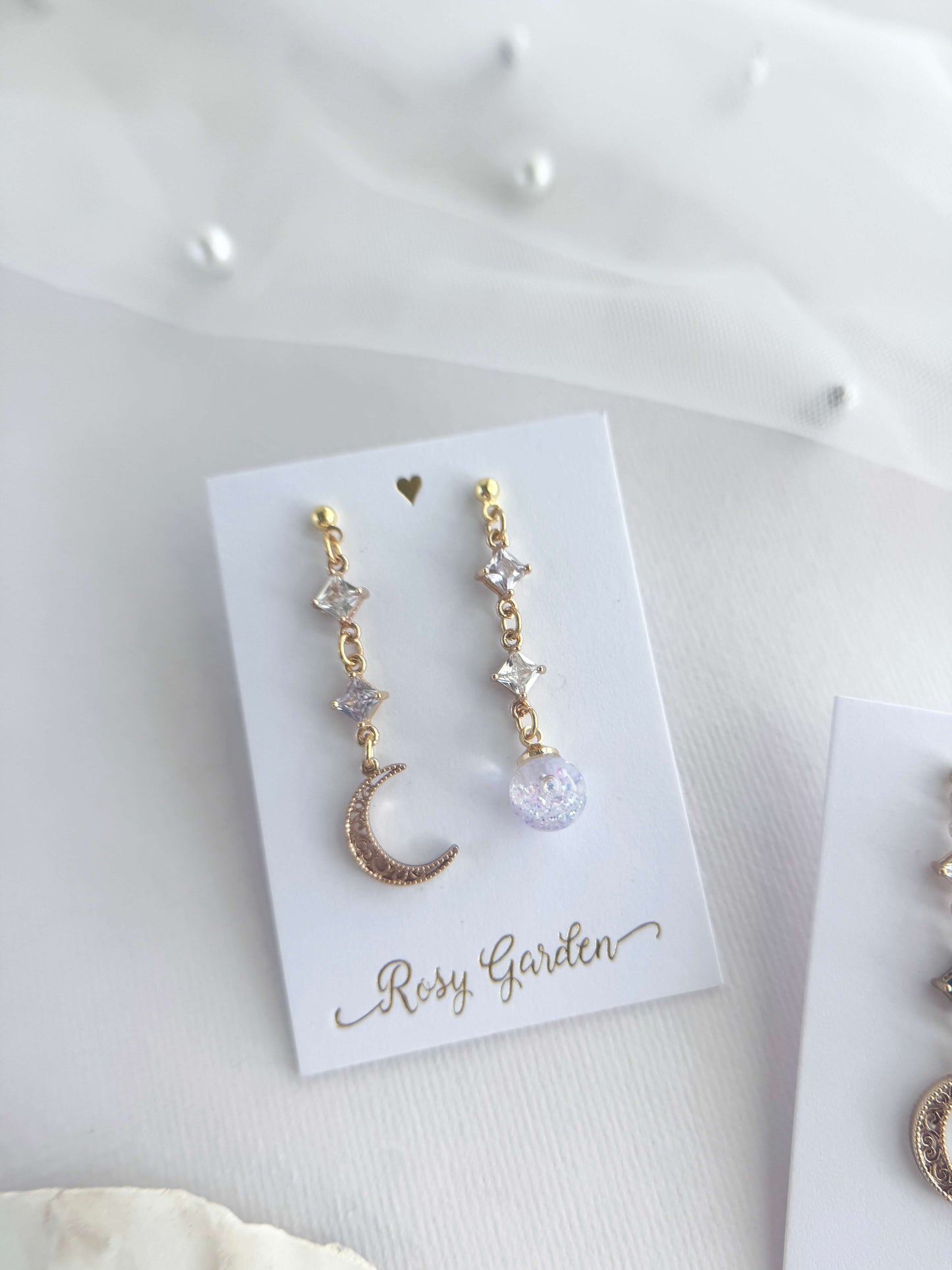 Rhombus Gemstone Moon Crystal Orb Earrings (Clip-ons Available) | Handcrafted in Hong Kong