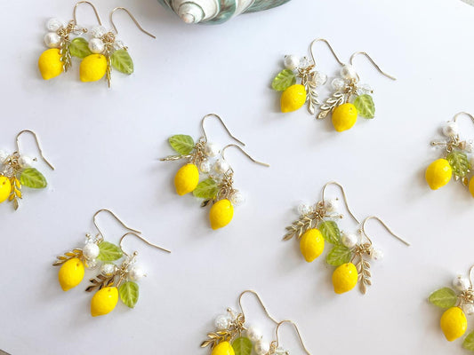 南法風情 檸檬水晶球耳環 可換耳夾