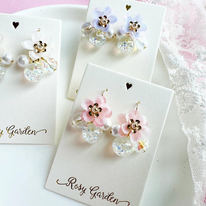 雪紡重瓣櫻花水晶球耳環 可換耳夾【簡約款】