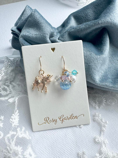 夢幻獨角獸水晶球耳環 可換耳夾