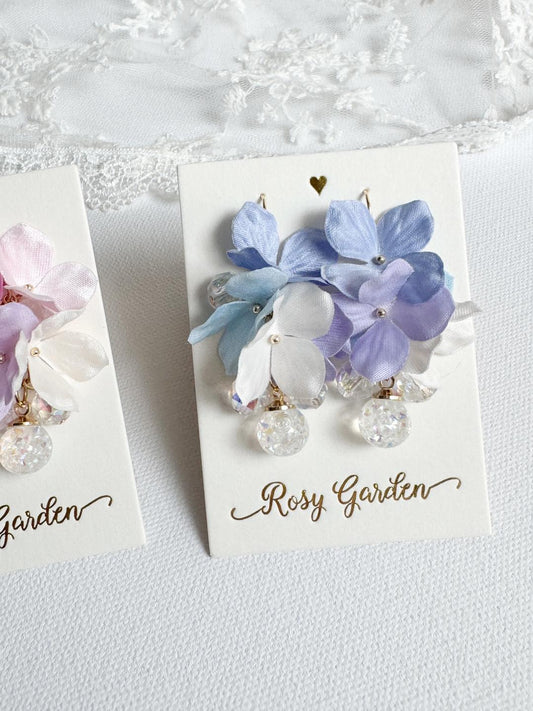 油畫風繡球花水晶球耳環 可換耳夾【花簇款】