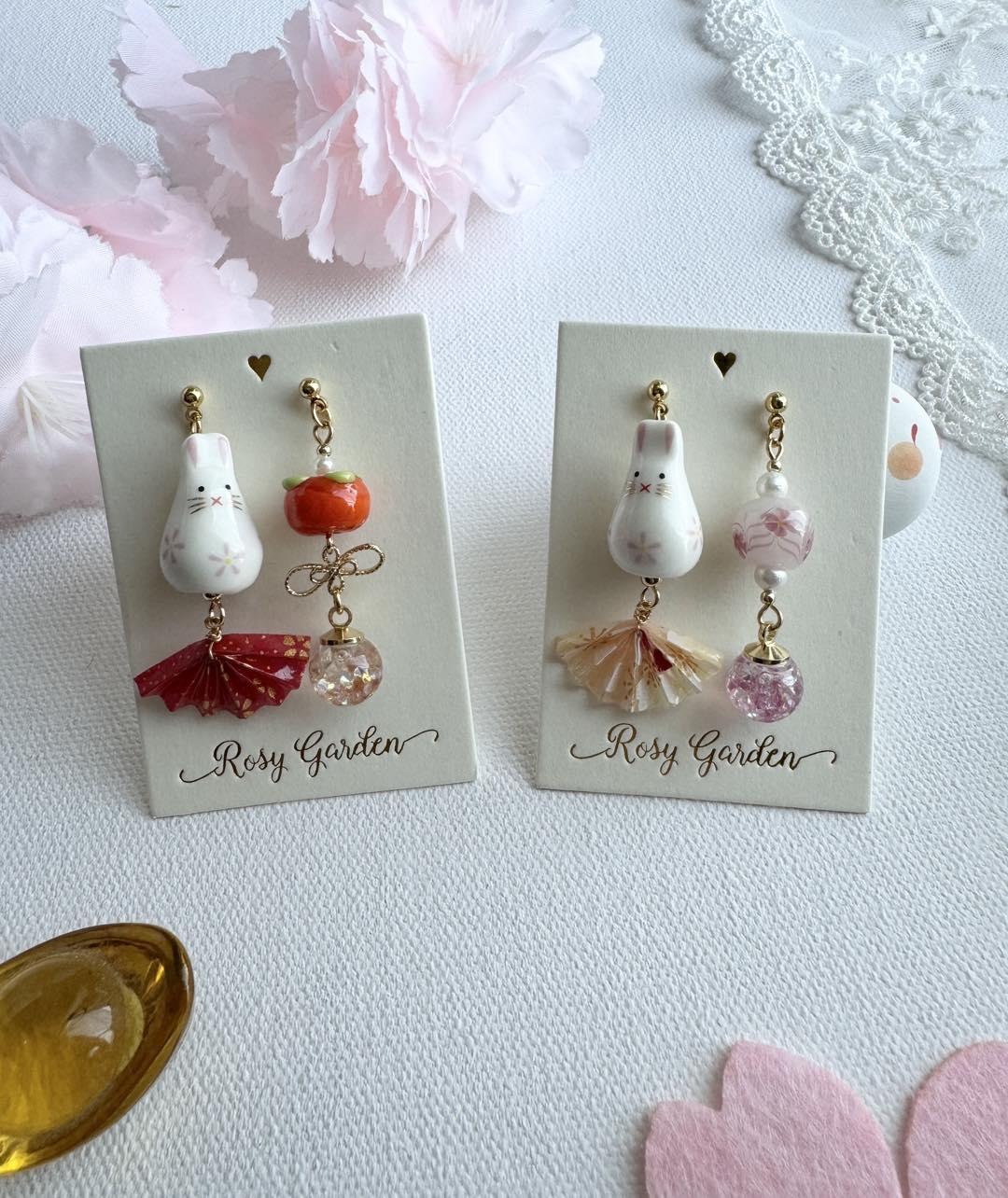 開運小兔水晶球耳環 可換耳夾