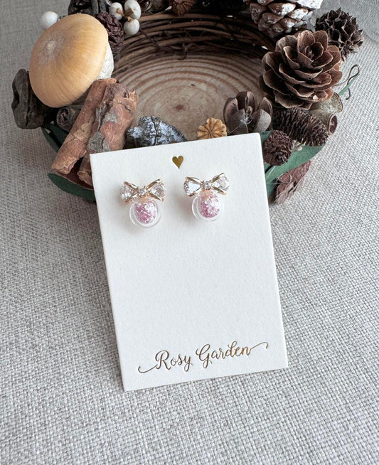 鋯石蝴蝶結水晶球耳環 僅限耳針