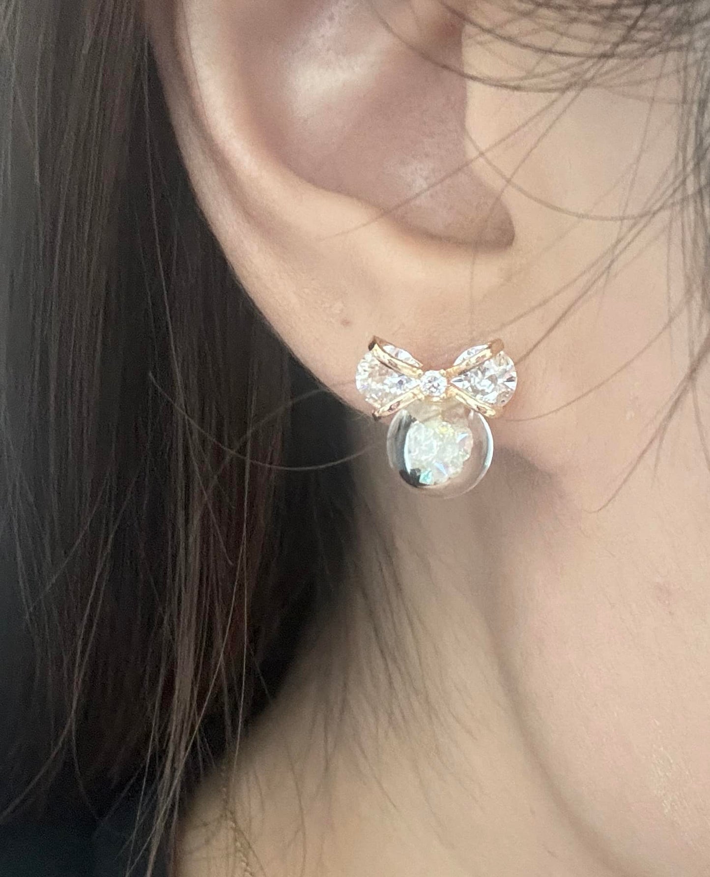 鋯石蝴蝶結水晶球耳環 僅限耳針