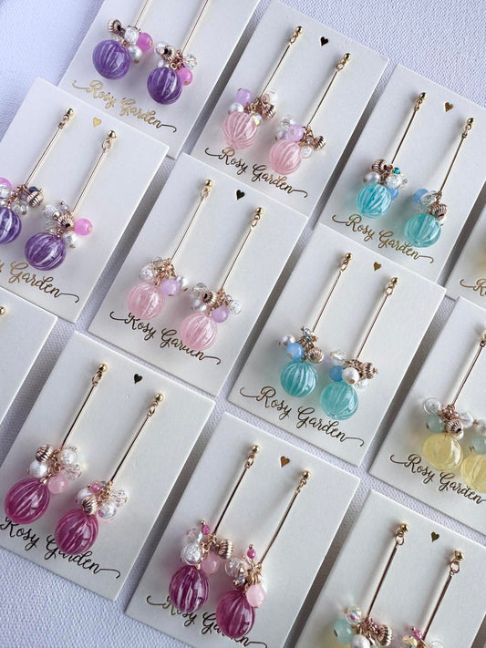 日本和風手鞠糖水晶球耳環 可換耳夾