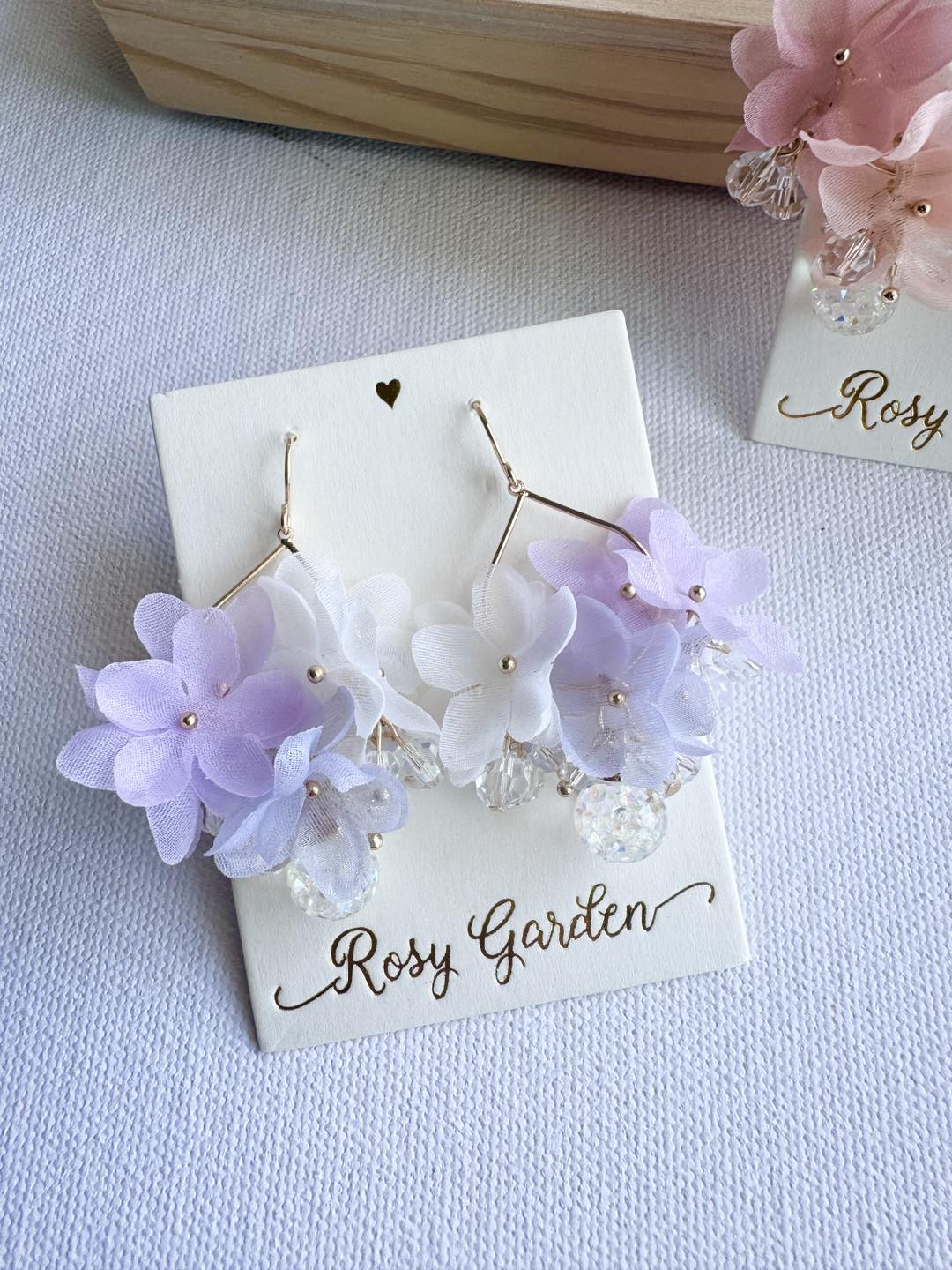 雪紡蘋果花水晶球耳環 可換耳夾【花環款】