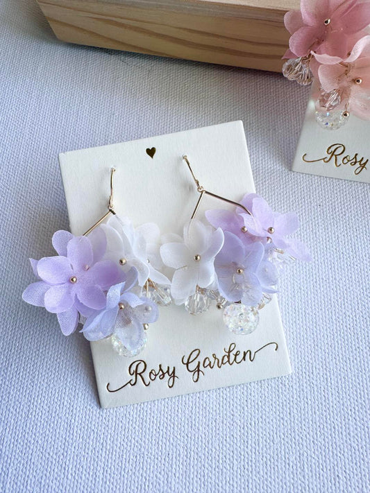 雪紡蘋果花水晶球耳環 可換耳夾【花環款】