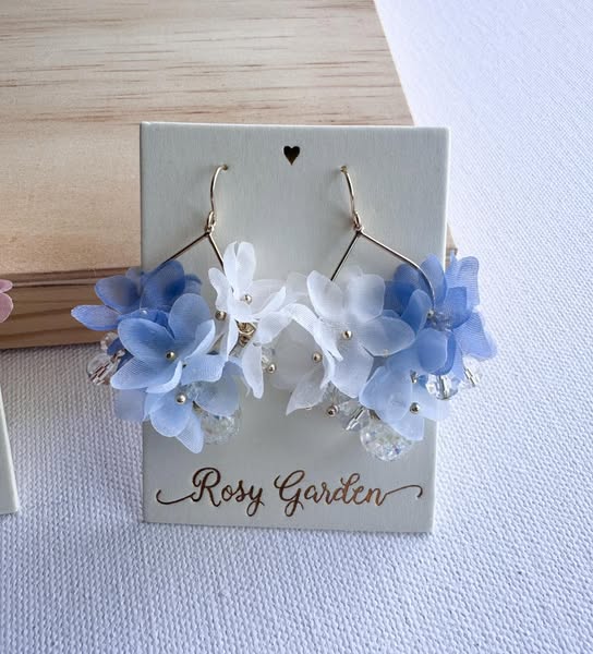 雪紡蘋果花水晶球耳環 可換耳夾【花環款】