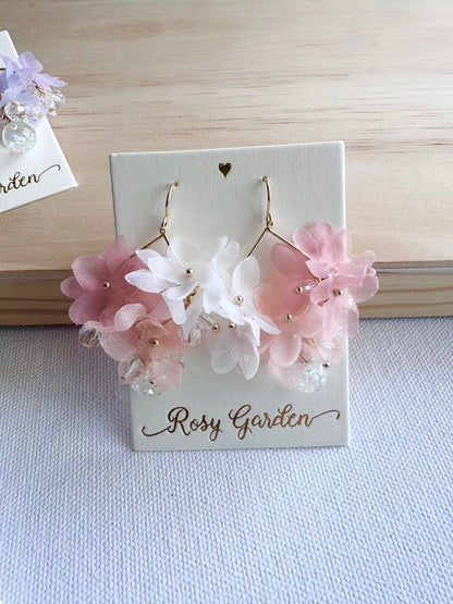 雪紡蘋果花水晶球耳環 可換耳夾【花環款】