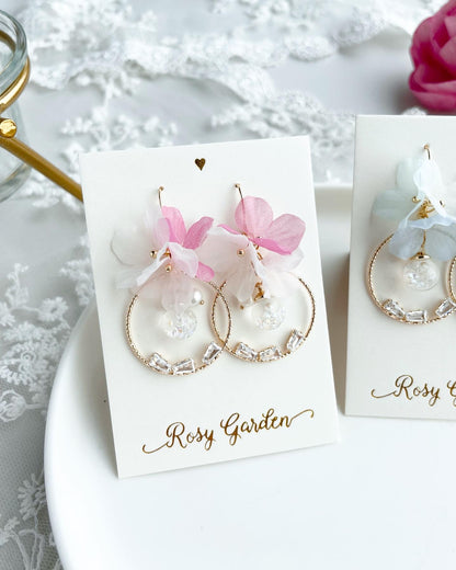 夢幻雪紡繡球花水晶球耳環 可換耳夾【閃閃鋯石款】