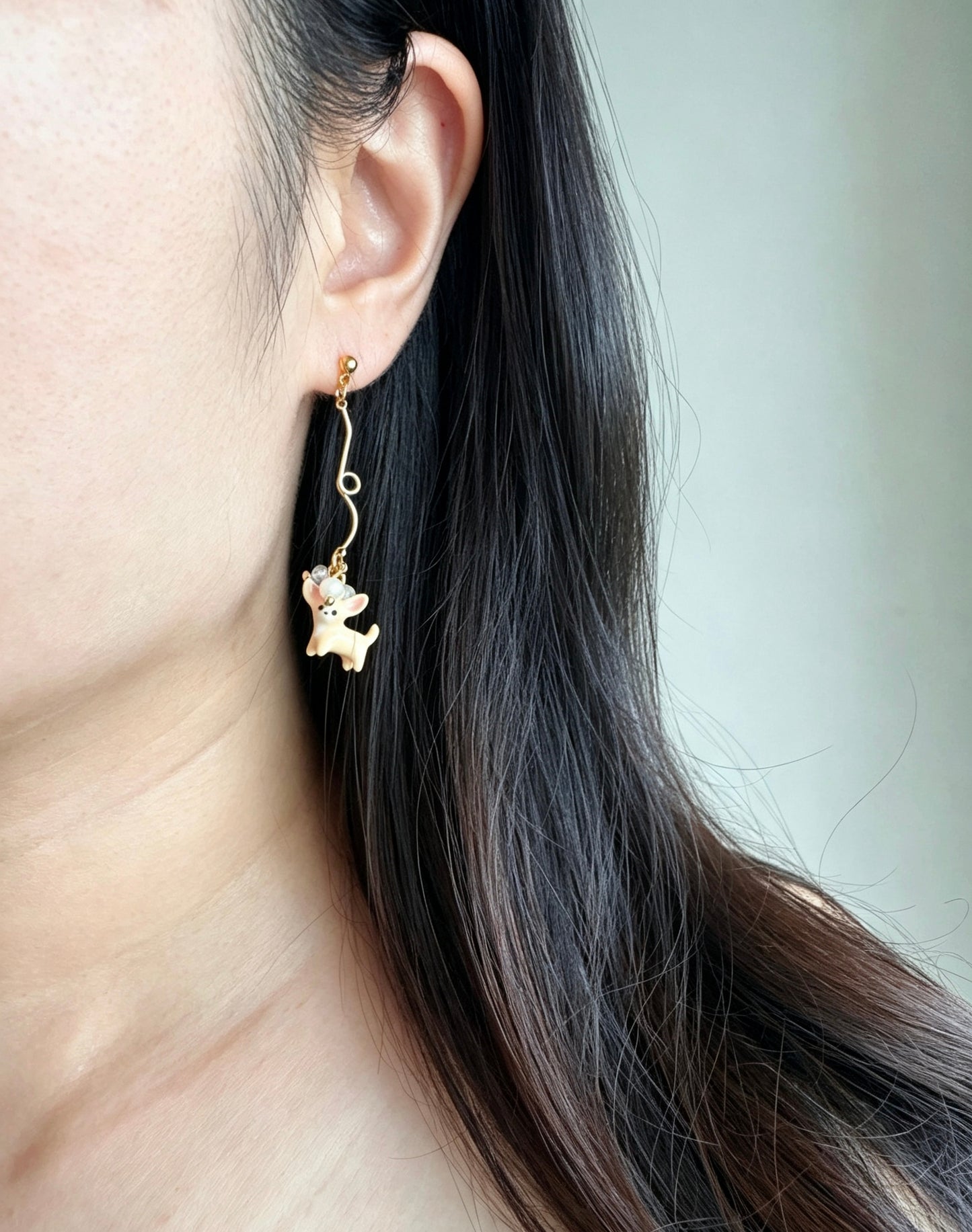 Rabbit Cherry Blossom Crystal Orb Earrings (Clip-ons Available) | Handcrafted in Hong Kong