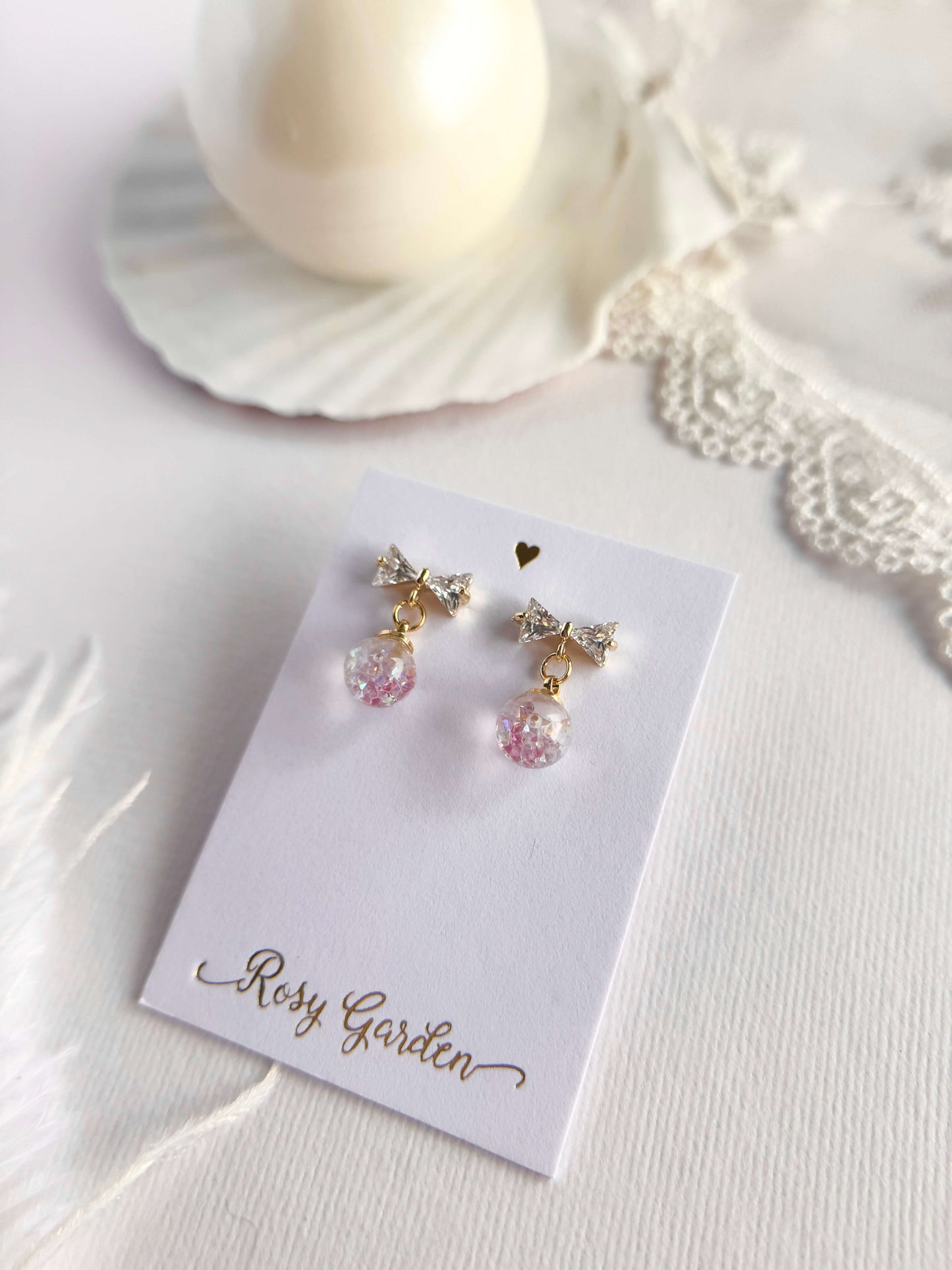 閃石蝴蝶結水晶球耳環 僅限水晶球
