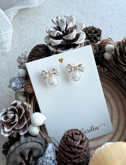 鋯石蝴蝶結水晶球耳環 僅限耳針