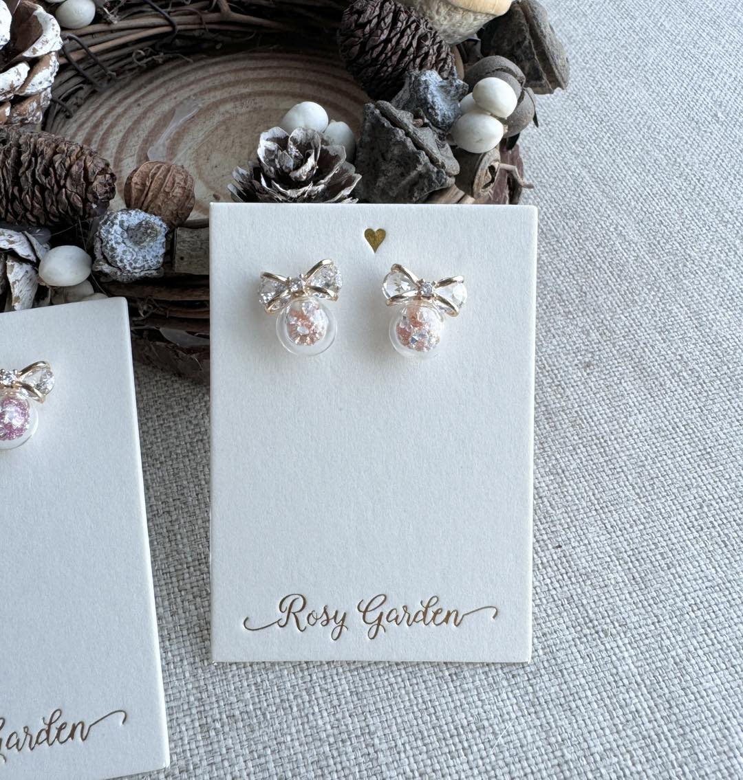 金色鋯石蝴蝶結水晶球耳環 