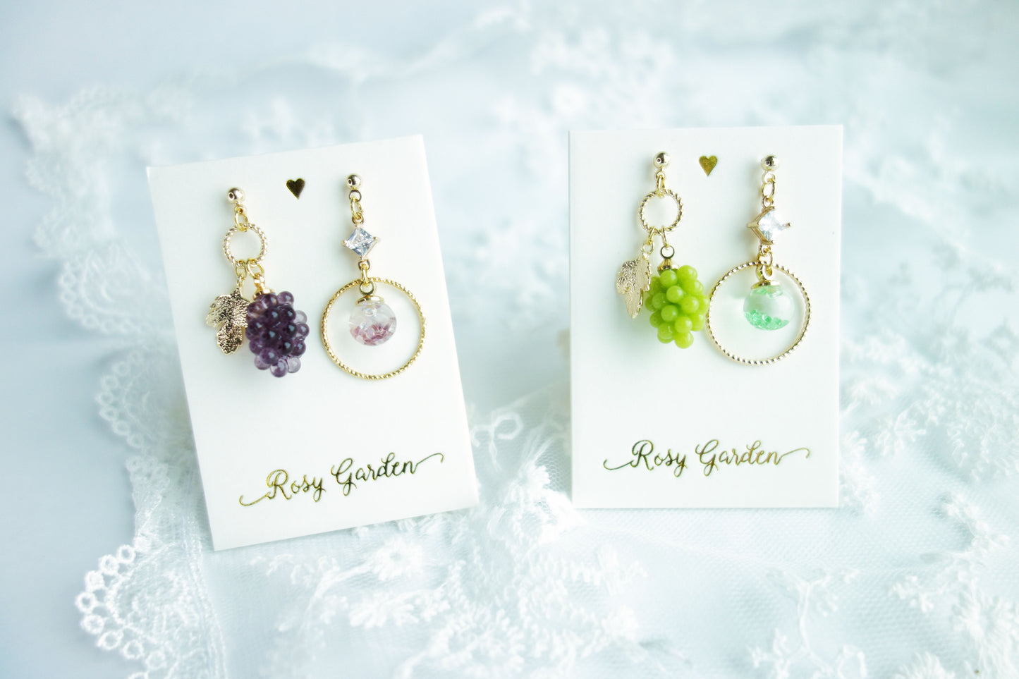 葡萄流沙水晶球耳環 可換耳夾