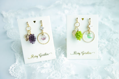 葡萄流沙水晶球耳環 可換耳夾