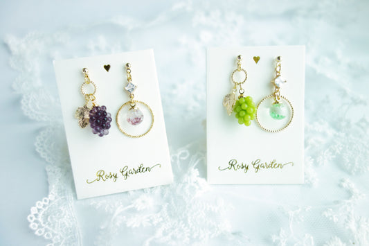 葡萄流沙水晶球耳環 可換耳夾