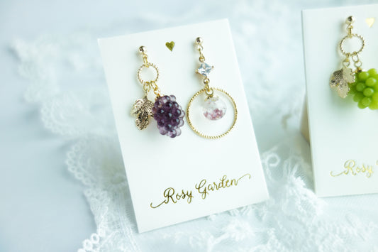 葡萄流沙水晶球耳環 可換耳夾