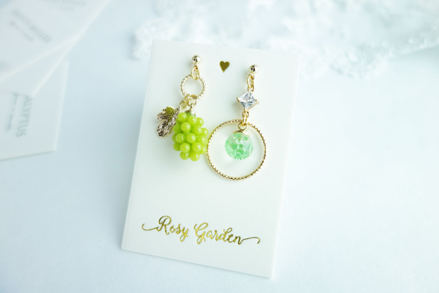 葡萄流沙水晶球耳環 可換耳夾