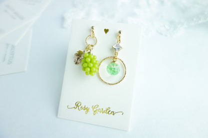 葡萄流沙水晶球耳環 可換耳夾