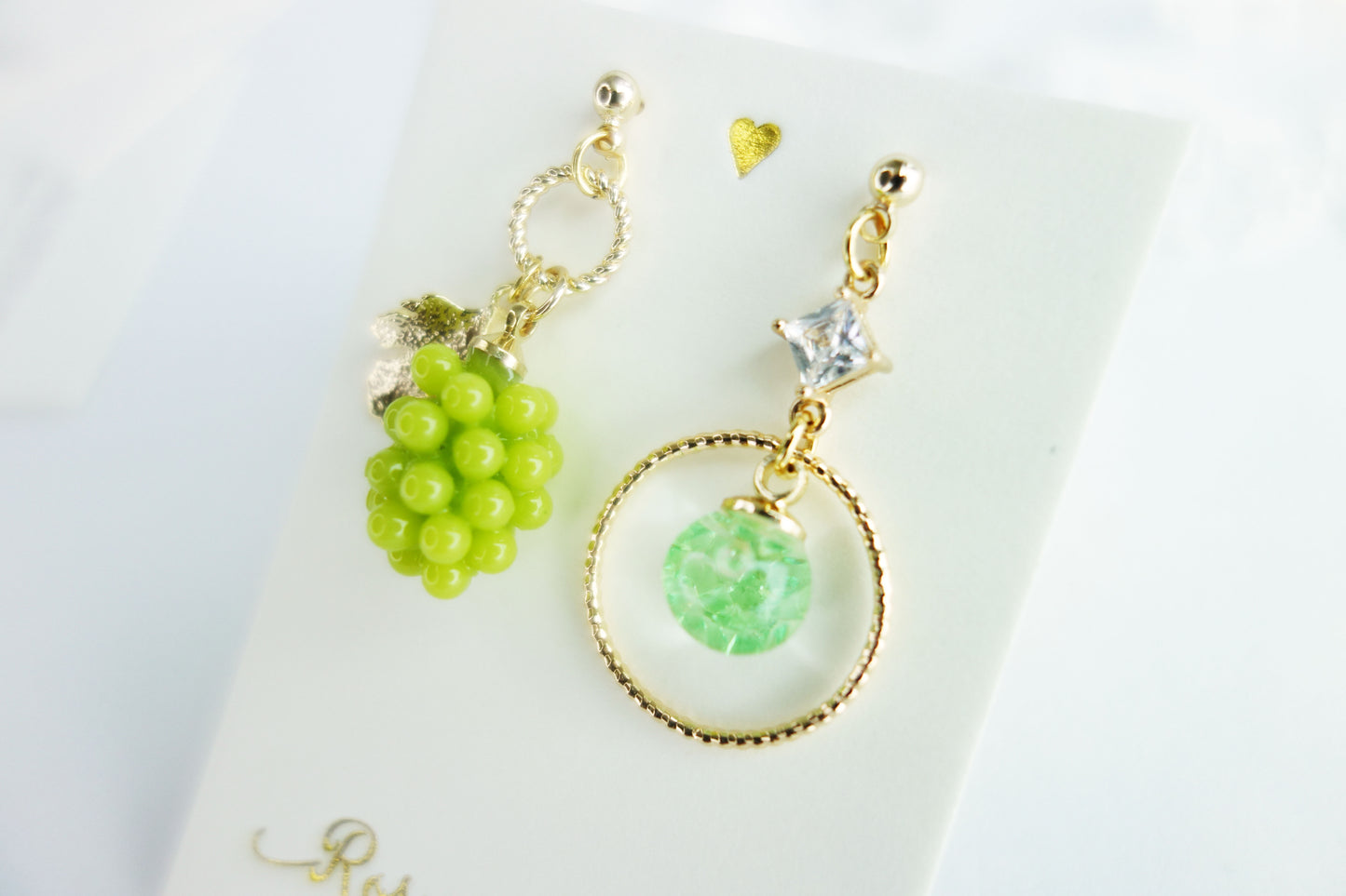 葡萄流沙水晶球耳環 可換耳夾