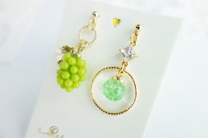 葡萄流沙水晶球耳環 可換耳夾