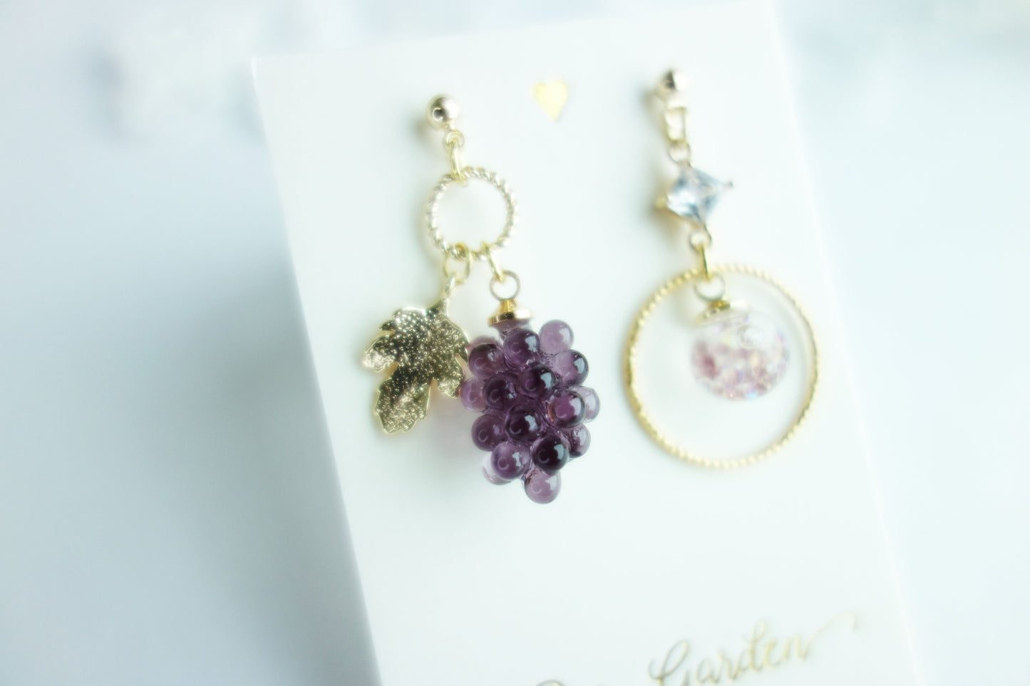 葡萄流沙水晶球耳環 可換耳夾