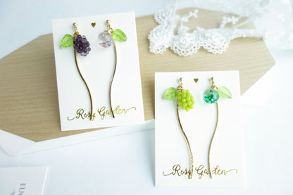 葡萄流沙水晶球長款耳環 可換耳夾