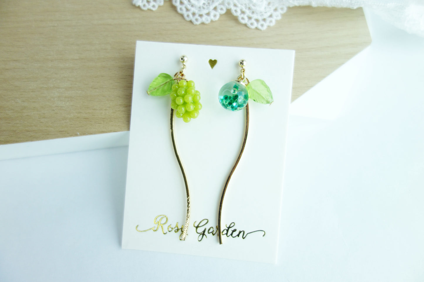 葡萄流沙水晶球長款耳環 可換耳夾