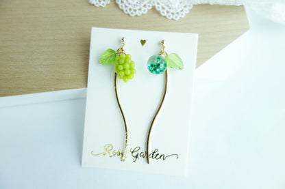 葡萄流沙水晶球長款耳環 可換耳夾