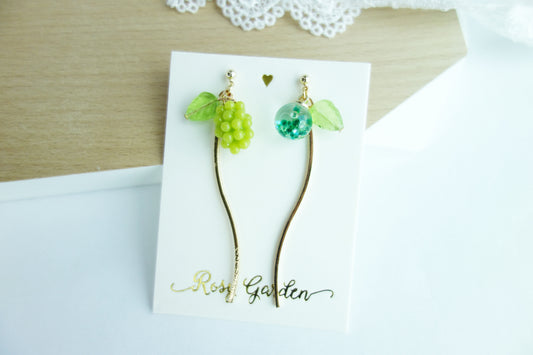 葡萄流沙水晶球長款耳環 可換耳夾