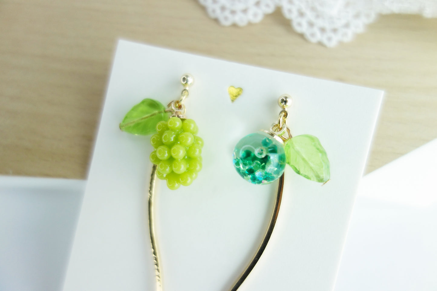 葡萄流沙水晶球長款耳環 可換耳夾