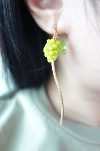 葡萄流沙水晶球長款耳環 可換耳夾