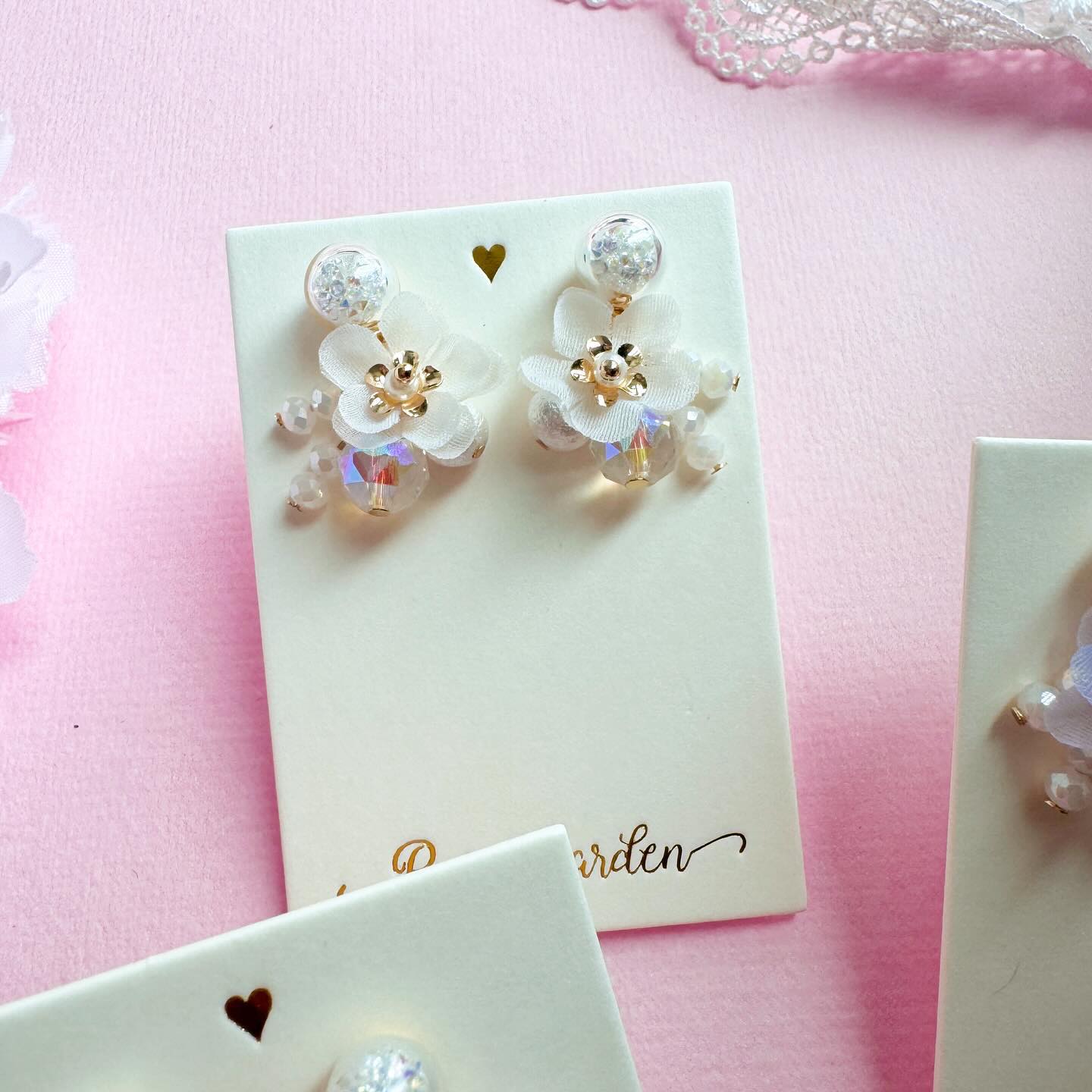Chiffon Double-Petal Cherry Blossom Crystal Orb Earrings [Blossom Cluster Style] | Designed & Handcrafted in Hong Kong
