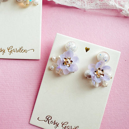 Chiffon Double-Petal Cherry Blossom Crystal Orb Earrings [Blossom Cluster Style] | Designed & Handcrafted in Hong Kong