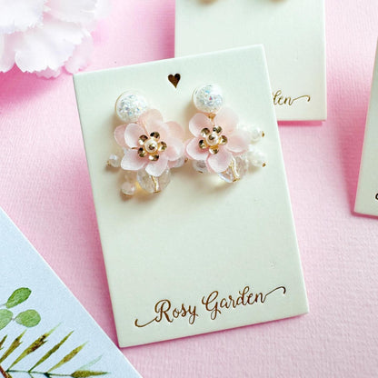 Chiffon Double-Petal Cherry Blossom Crystal Orb Earrings [Blossom Cluster Style] | Designed & Handcrafted in Hong Kong